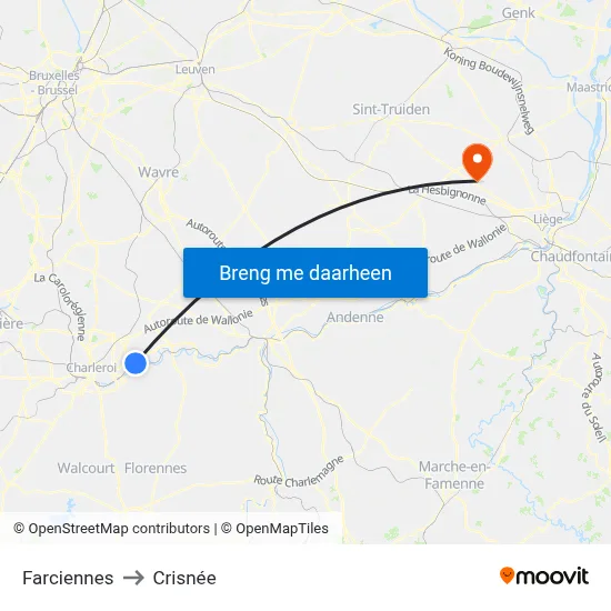 Farciennes to Crisnée map
