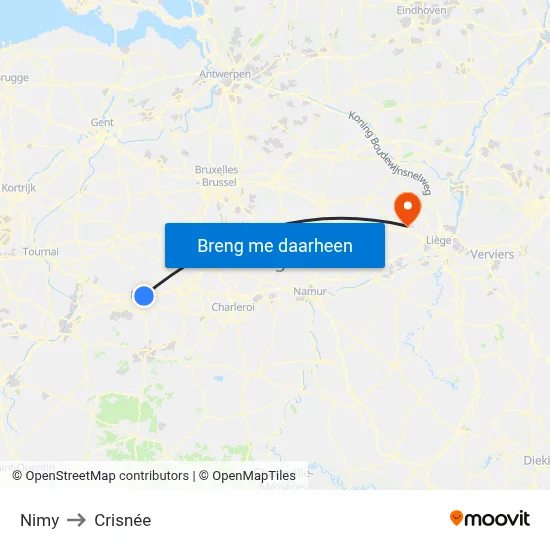 Nimy to Crisnée map