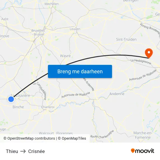 Thieu to Crisnée map