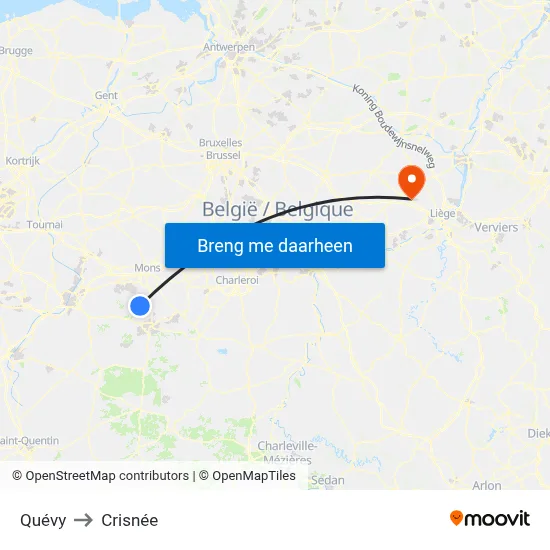 Quévy to Crisnée map