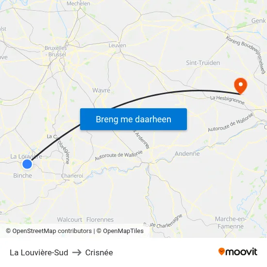 La Louvière-Sud to Crisnée map