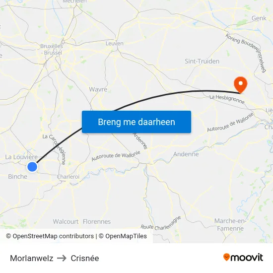 Morlanwelz to Crisnée map