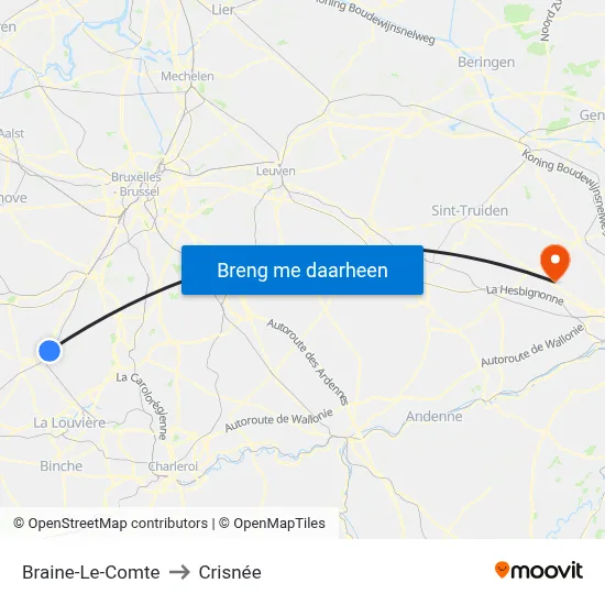 Braine-Le-Comte to Crisnée map