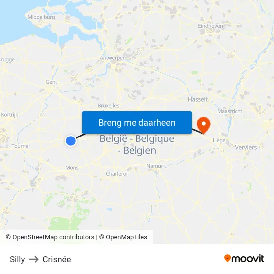 Silly to Crisnée map