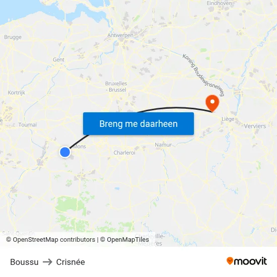 Boussu to Crisnée map