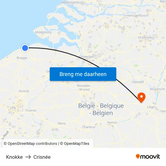 Knokke to Crisnée map