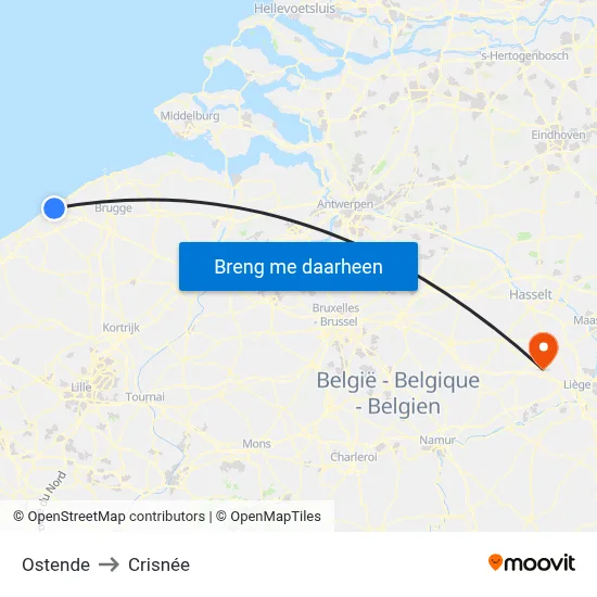 Ostende to Crisnée map