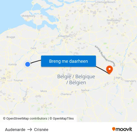 Audenarde to Crisnée map