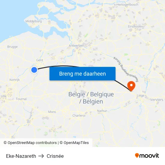 Eke-Nazareth to Crisnée map