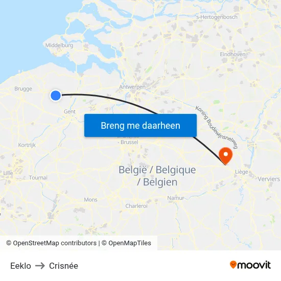 Eeklo to Crisnée map