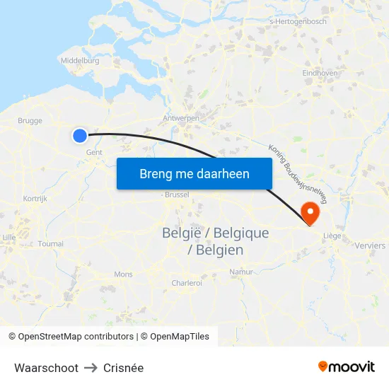 Waarschoot to Crisnée map