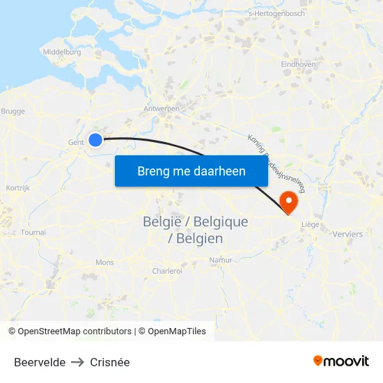 Beervelde to Crisnée map