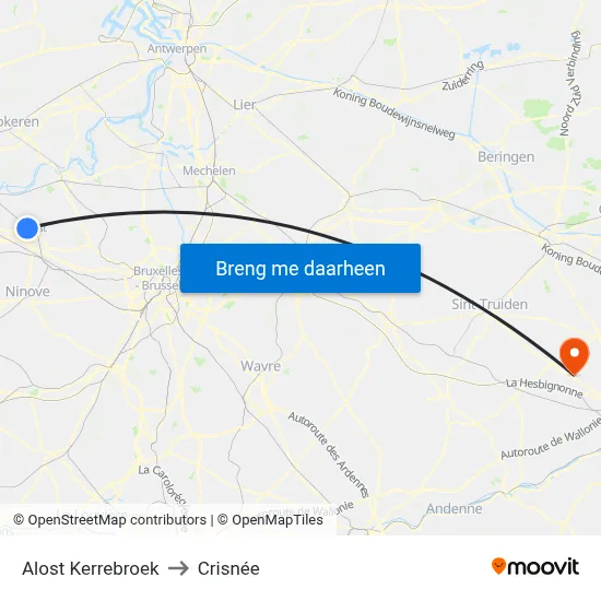 Alost Kerrebroek to Crisnée map