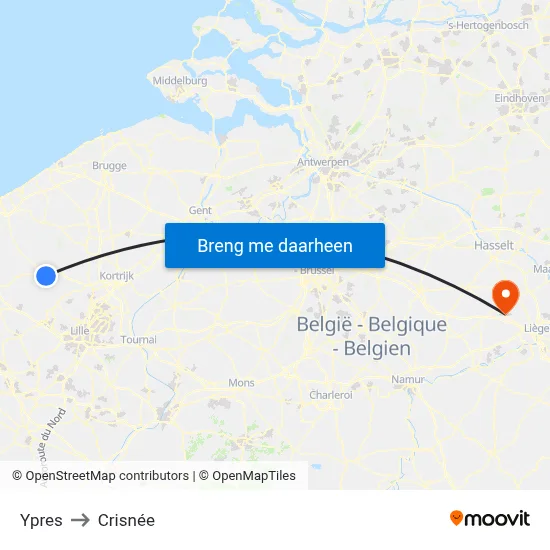 Ypres to Crisnée map