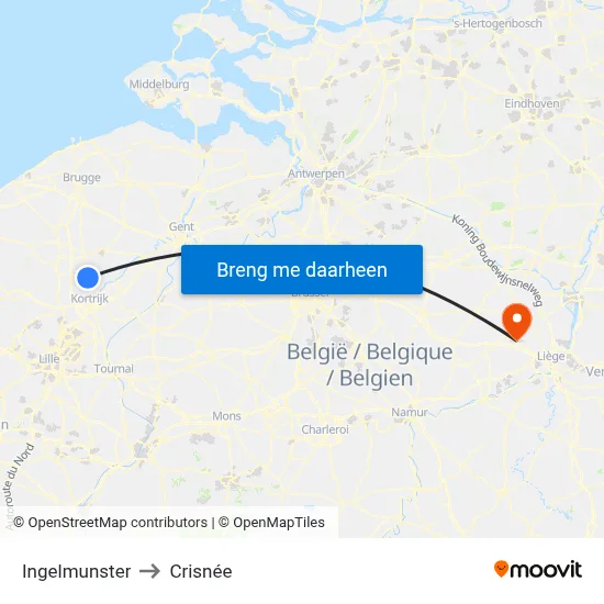 Ingelmunster to Crisnée map