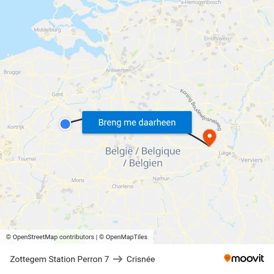 Zottegem Station Perron 7 to Crisnée map