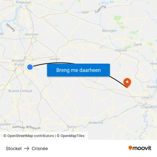 Stockel to Crisnée map