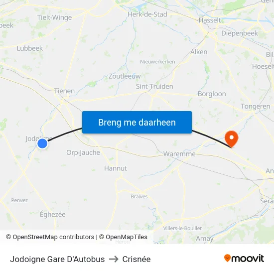Jodoigne Gare D'Autobus to Crisnée map