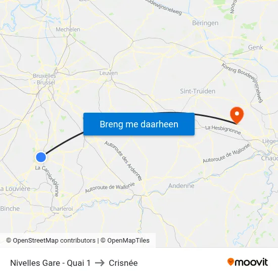 Nivelles Gare - Quai 1 to Crisnée map