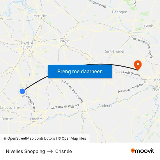 Nivelles Shopping to Crisnée map