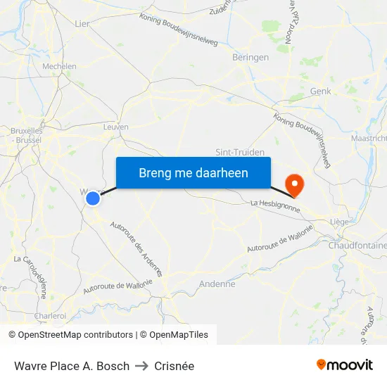 Wavre Place A. Bosch to Crisnée map