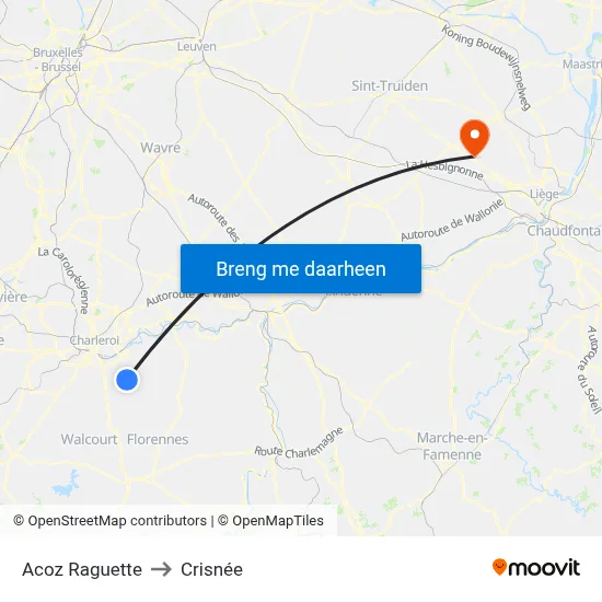 Acoz Raguette to Crisnée map