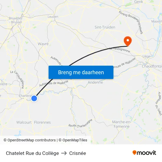Chatelet Rue du Collège to Crisnée map
