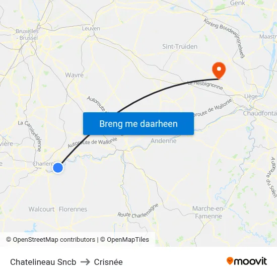 Chatelineau Sncb to Crisnée map
