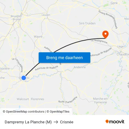 Dampremy La Planche (M) to Crisnée map