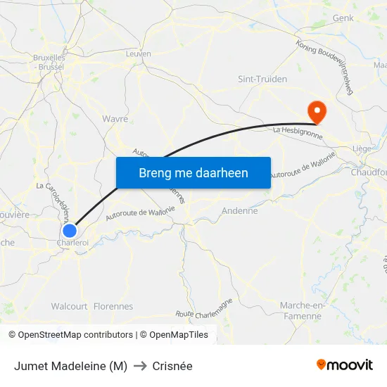 Jumet Madeleine (M) to Crisnée map
