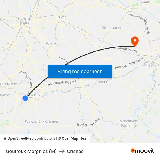 Goutroux Morgnies (M) to Crisnée map