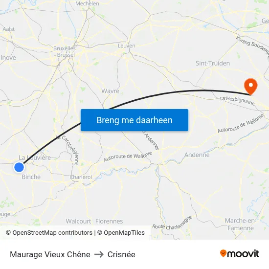 Maurage Vieux Chêne to Crisnée map