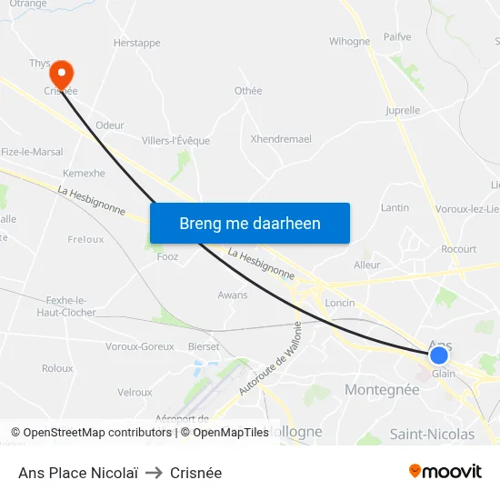 Ans Place Nicolaï to Crisnée map