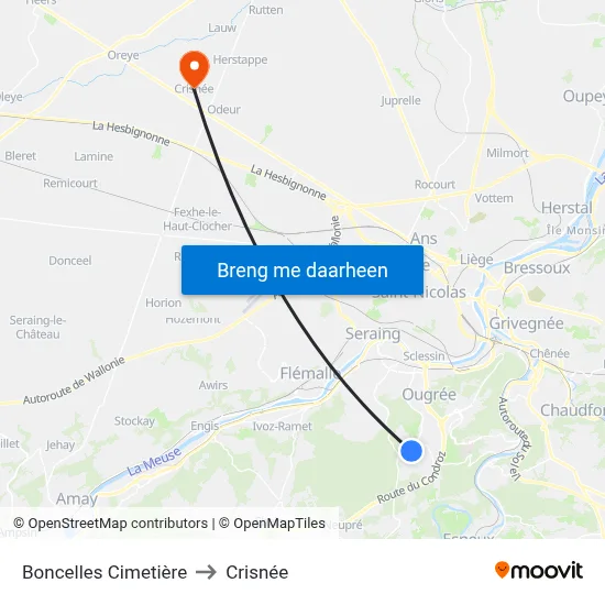 Boncelles Cimetière to Crisnée map