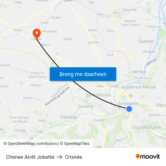 Chenee Arrêt Jobette to Crisnée map