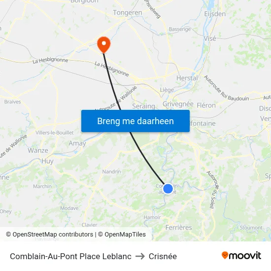 Comblain-Au-Pont Place Leblanc to Crisnée map