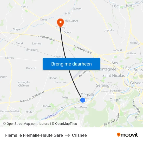 Flemalle Flémalle-Haute Gare to Crisnée map