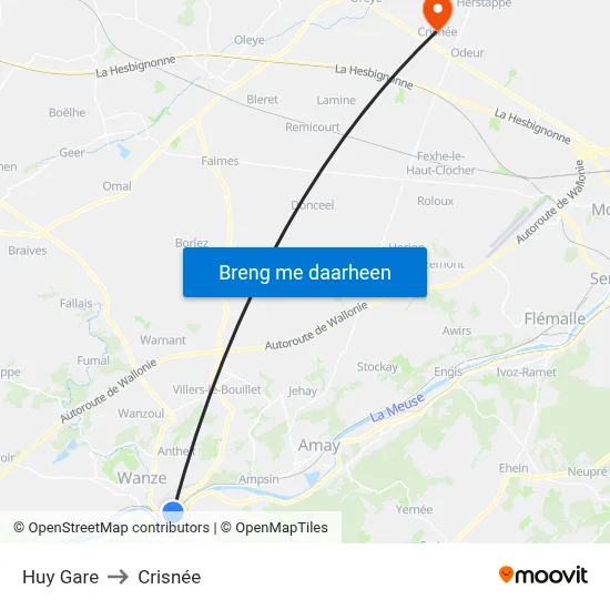 Huy Gare to Crisnée map