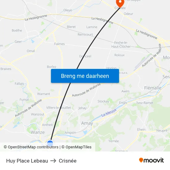 Huy Place Lebeau to Crisnée map
