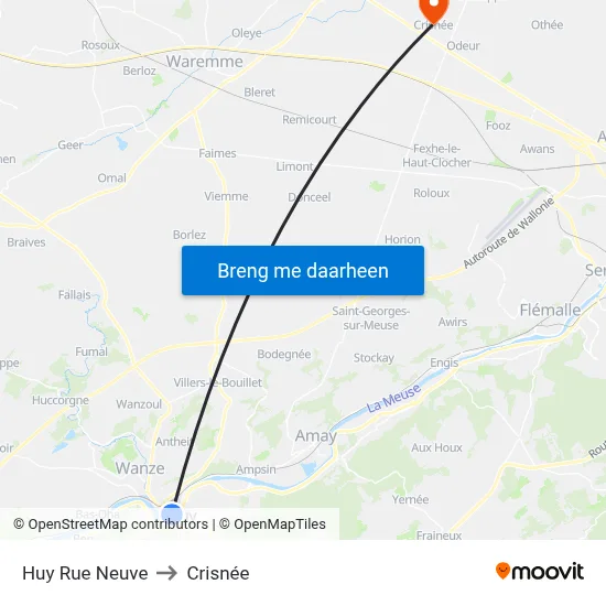 Huy Rue Neuve to Crisnée map