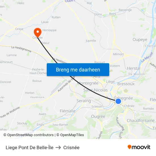 Liege Pont De Belle-Île to Crisnée map