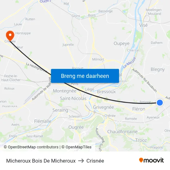Micheroux Bois De Micheroux to Crisnée map