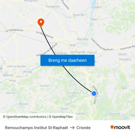 Remouchamps Institut St-Raphaël to Crisnée map