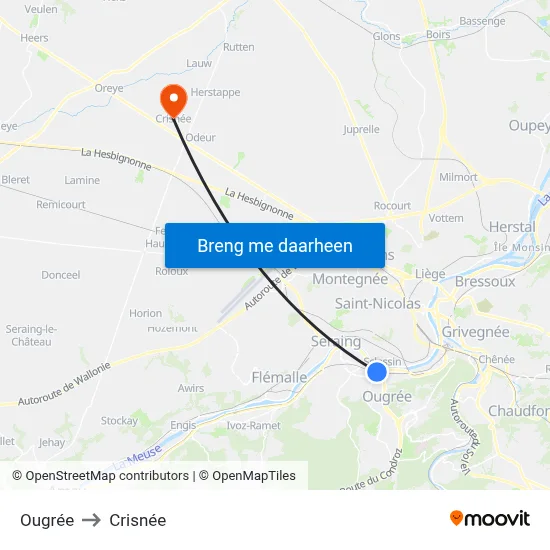 Ougrée to Crisnée map