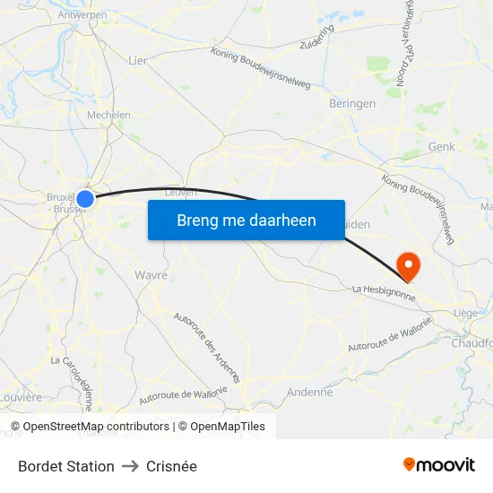 Bordet Station to Crisnée map