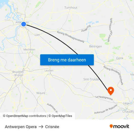 Antwerpen Opera to Crisnée map