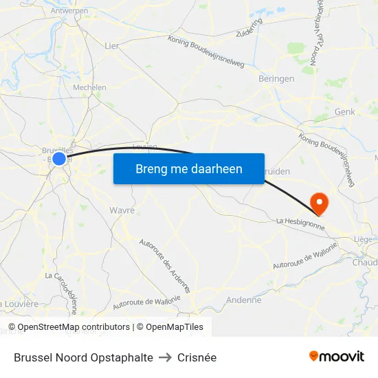 Brussel Noord Opstaphalte to Crisnée map