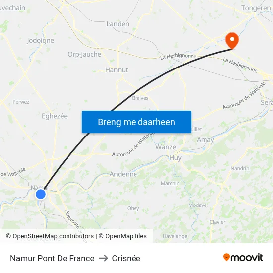 Namur Pont De France to Crisnée map