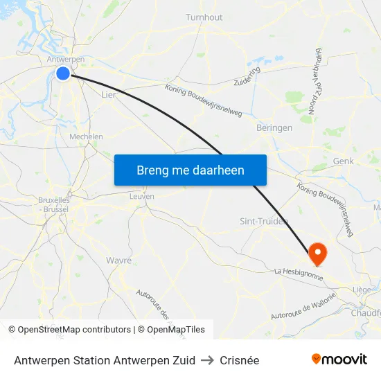 Antwerpen Station Antwerpen Zuid to Crisnée map