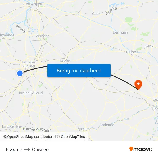 Erasme to Crisnée map